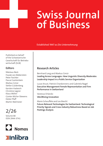 Cover of Volume: Swiss Journal of Business Volume 80 (2026), Issue 2