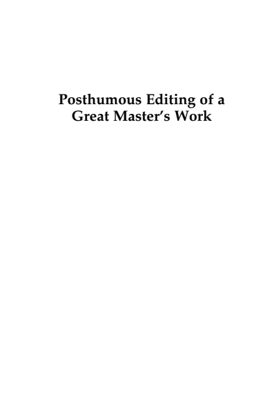 Cover des Buchs: Posthumous Editing of a Great Master's Work