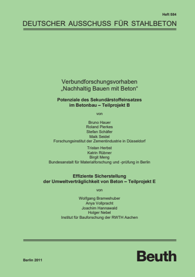 Cover des Buchs: Verbundforschungsvorhaben "Nachhaltig Bauen mit Beton"