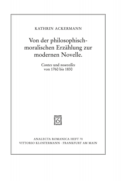 Cover des Buchs: Von der philosophischmoralischen Erzählung zur modernen Novelle