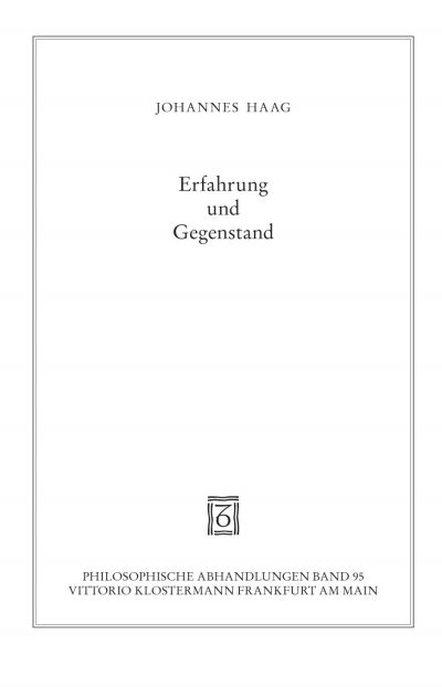 Cover of book: Erfahrung und Gegenstand