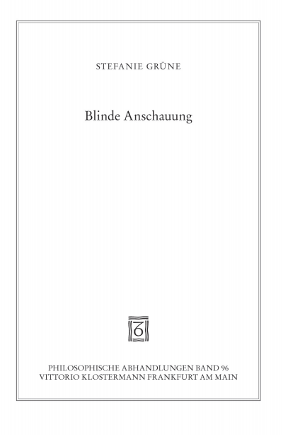 Cover of book: Blinde Anschauung