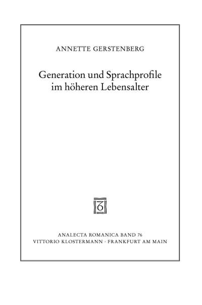 Cover des Buchs: Generation und Sprachprofile im höheren Lebensalter