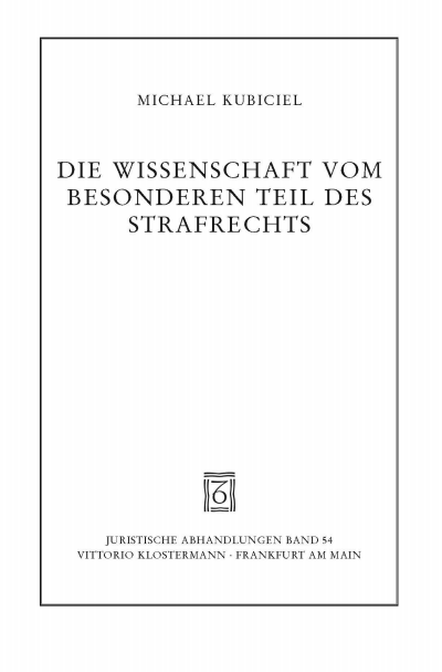 Cover des Buchs: Die Wissenschaft vom Besonderen Teil des Strafrechts