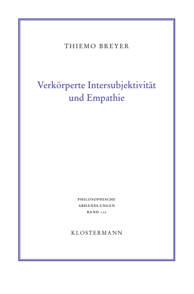 Cover of book: Verkörperte Intersubjektivität und Empathie