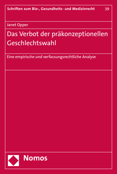 Cover of book: Das Verbot der präkonzeptionellen Geschlechtswahl