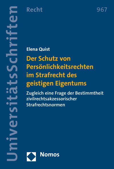 Cover des Buchs: Der Schutz von Persönlichkeitsrechten im Strafrecht des geistigen Eigentums