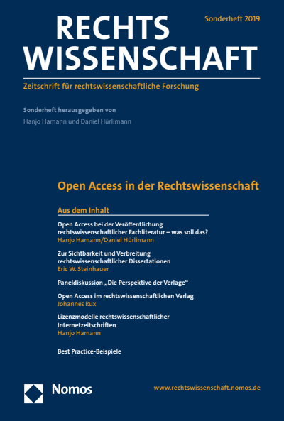 Cover of book: Open Access in der Rechtswissenschaft