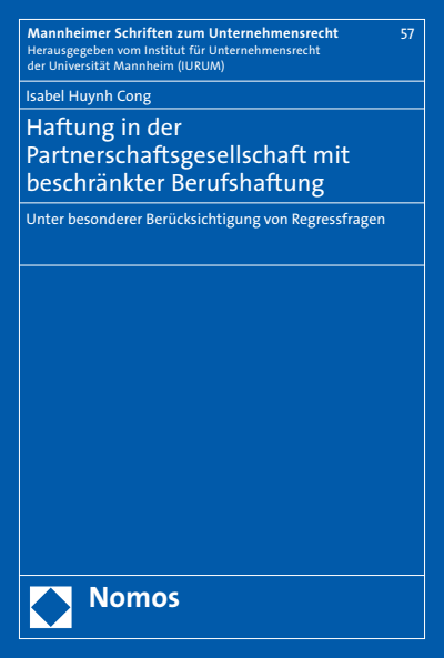 Cover des Buchs: Haftung in der Partnerschaftsgesellschaft mit beschränkter Berufshaftung