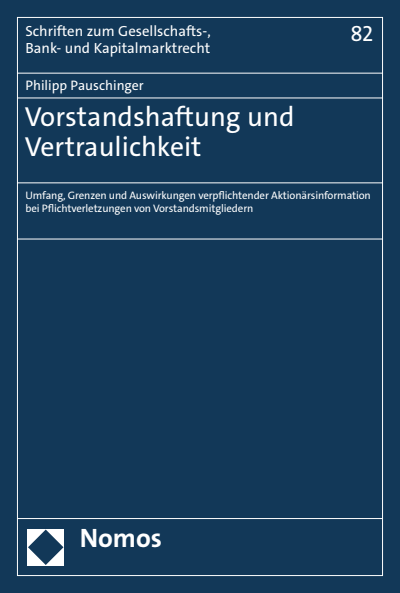 Cover des Buchs: Vorstandshaftung und Vertraulichkeit