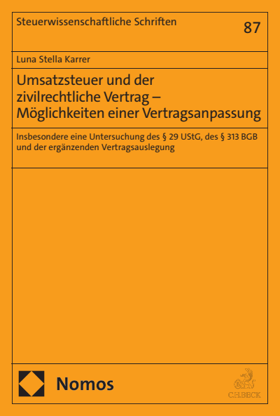 Cover des Buchs: Umsatzsteuer und der zivilrechtliche Vertrag – Möglichkeiten einer Vertragsanpassung