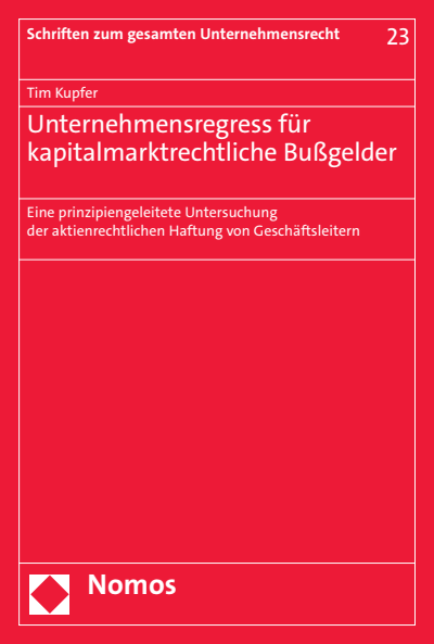 Cover des Buchs: Unternehmensregress für kapitalmarktrechtliche Bußgelder