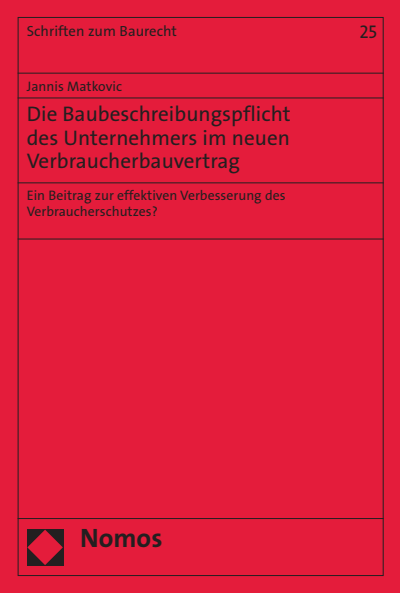 Cover des Buchs: Die Baubeschreibungspflicht des Unternehmers im neuen Verbraucherbauvertrag