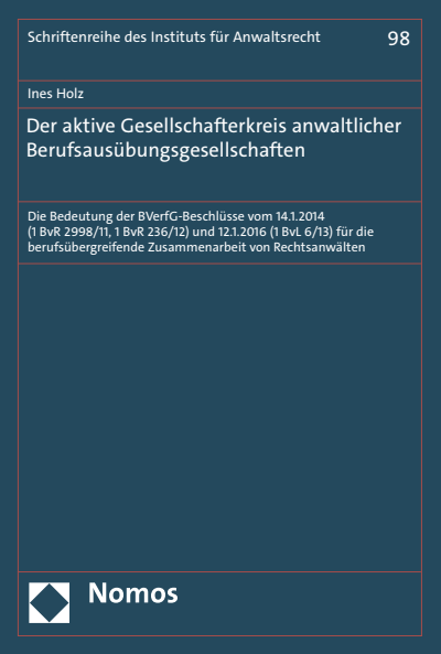 Cover des Buchs: Der aktive Gesellschafterkreis anwaltlicher Berufsausübungsgesellschaften