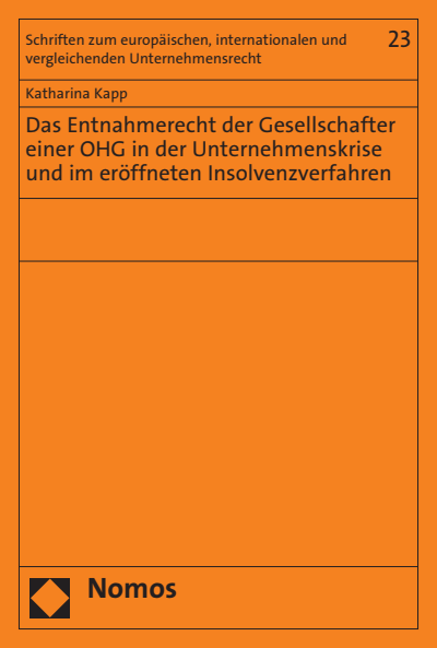 Cover des Buchs: Das Entnahmerecht der Gesellschafter einer OHG in der Unternehmenskrise und im eröffneten Insolvenzverfahren