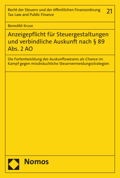 Cover des Buchs: Anzeigepflicht für Steuergestaltungen und verbindliche Auskunft nach § 89 Abs. 2 AO