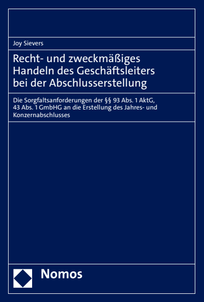 Cover of book: Recht- und zweckmäßiges Handeln des Geschäftsleiters bei der Abschlusserstellung