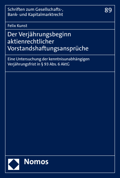 Cover des Buchs: Der Verjährungsbeginn aktienrechtlicher Vorstandshaftungsansprüche
