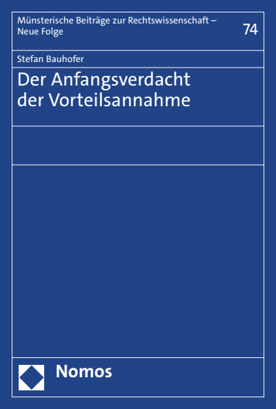 Cover des Buchs: Der Anfangsverdacht der Vorteilsannahme