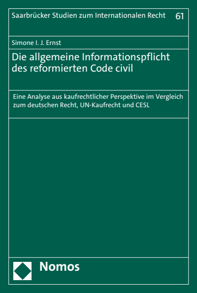 Cover of book: Die allgemeine Informationspflicht des reformierten Code civil
