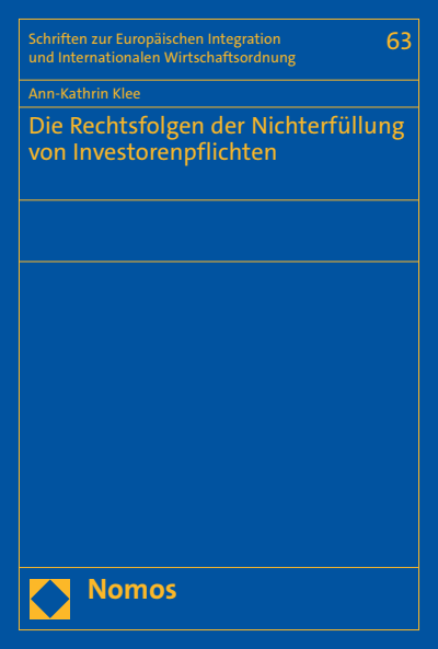 Cover des Buchs: Die Rechtsfolgen der Nichterfüllung von Investorenpflichten