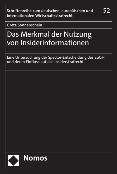 Cover des Buchs: Das Merkmal der Nutzung von Insiderinformationen