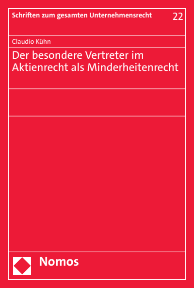 Cover des Buchs: Der besondere Vertreter im Aktienrecht als Minderheitenrecht