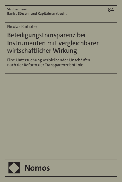 Cover of book: Beteiligungstransparenz bei Instrumenten mit vergleichbarer wirtschaftlicher Wirkung