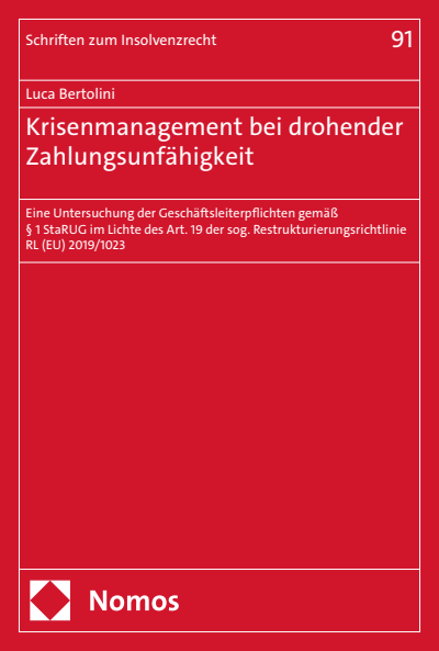 Cover des Buchs: Krisenmanagement bei drohender Zahlungsunfähigkeit