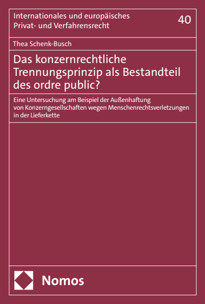 Cover des Buchs: Das konzernrechtliche Trennungsprinzip als Bestandteil des ordre public?
