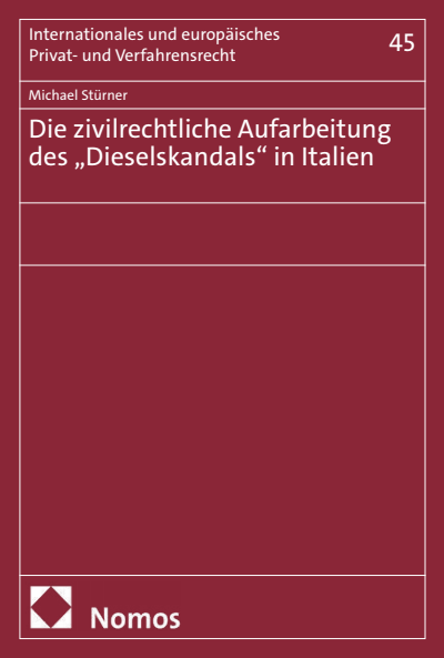 Cover des Buchs: Die zivilrechtliche Aufarbeitung des „Dieselskandals“ in Italien