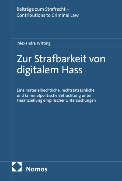 Cover of book: Zur Strafbarkeit von digitalem Hass