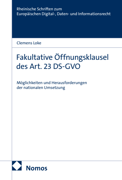 Cover of book: Fakultative Öffnungsklausel des Art. 23 DS-GVO