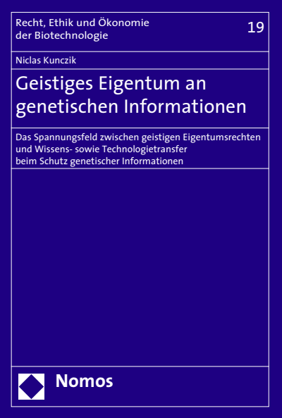 Cover of book: Geistiges Eigentum an genetischen Informationen