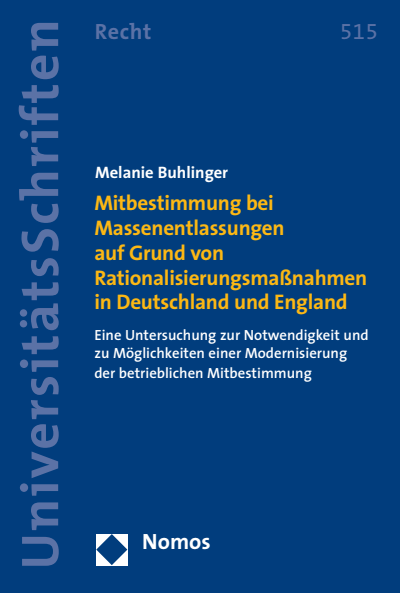 Cover des Buchs: Mitbestimmung bei Massenentlassungen auf Grund von Rationalisierungsmaßnahmen in Deutschland und England