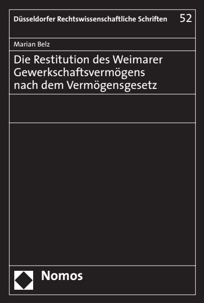 Cover des Buchs: Die Restitution des Weimarer Gewerkschaftsvermögens nach dem Vermögensgesetz