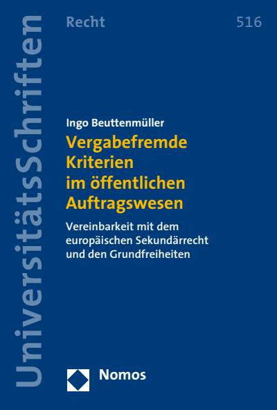 Cover des Buchs: Vergabefremde Kriterien im öffentlichen Auftragswesen