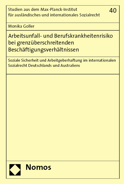 Cover des Buchs: Arbeitsunfall- und Berufskrankheitenrisiko bei grenzüberschreitenden Beschäftigungsverhältnissen