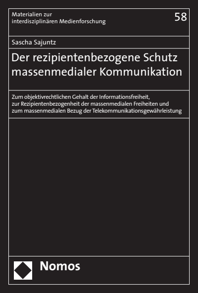 Cover des Buchs: Der rezipientenbezogene Schutz massenmedialer Kommunikation