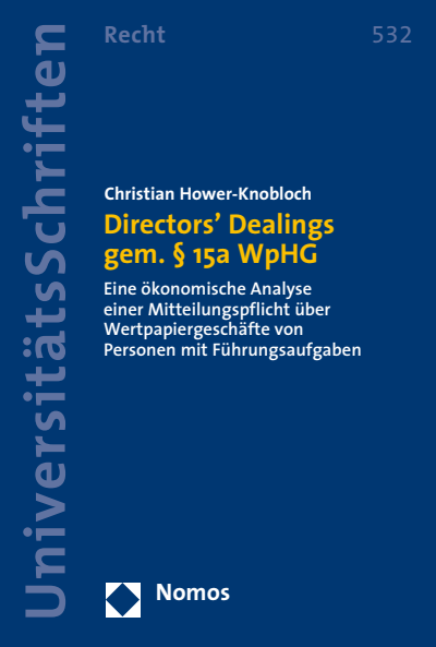 Cover des Buchs: Directors' Dealings gem. § 15a WpHG