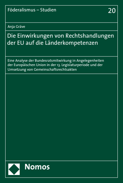 Cover of book: Die Einwirkungen von Rechtshandlungen der EU auf die Länderkompetenzen