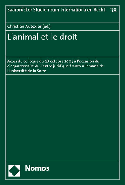 Cover of book: L'animal et le droit