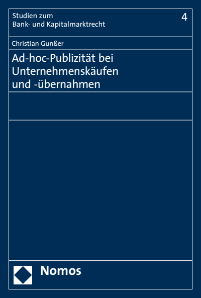 Cover des Buchs: Ad-hoc-Publizität bei Unternehmenskäufen und -übernahmen