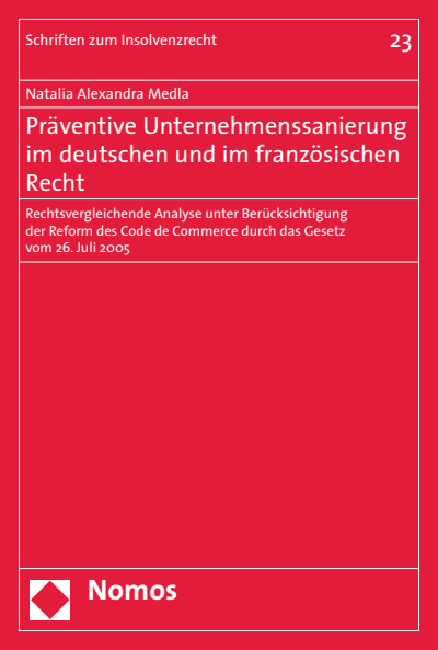 Cover of book: Präventive Unternehmenssanierung im deutschen und im französischen Recht