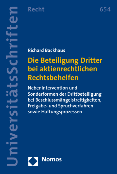 Cover des Buchs: Die Beteiligung Dritter bei aktienrechtlichen Rechtsbehelfen