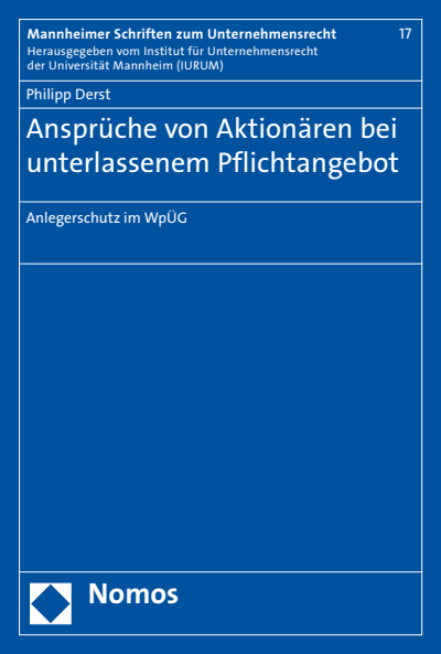 Cover of book: Ansprüche von Aktionären bei unterlassenem Pflichtangebot
