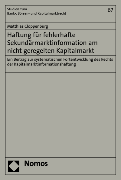 Cover of book: Haftung für fehlerhafte Sekundärmarktinformation am nicht geregelten Kapitalmarkt
