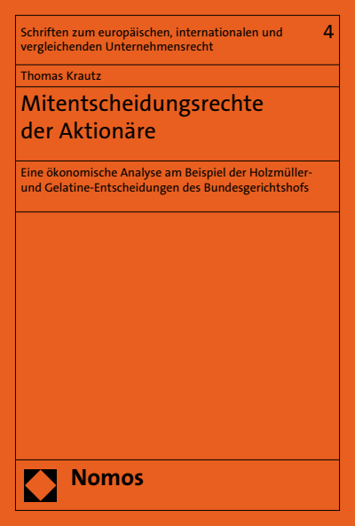 Cover des Buchs: Mitentscheidungsrechte der Aktionäre
