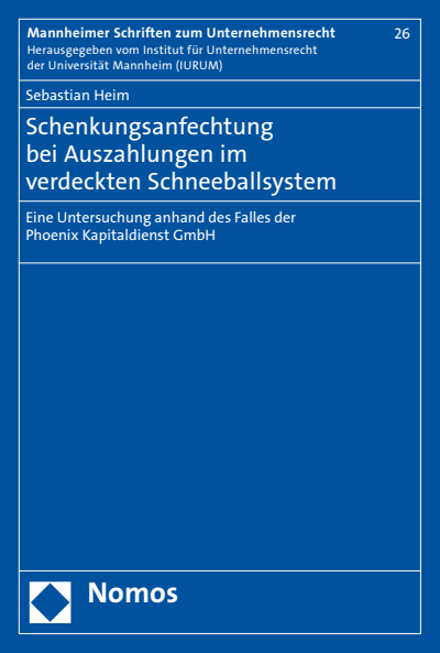 Cover of book: Schenkungsanfechtung bei Auszahlungen im verdeckten Schneeballsystem