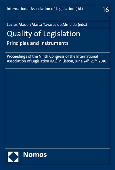 Cover of book: Quality of Legislation - Principles and Instruments